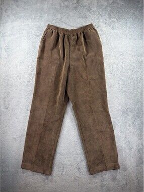 Alfred Dunner Women's Brown Corduroy Pants Elastic Waist Pull On Size 12